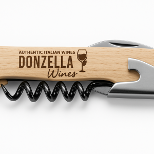 Studio image of Donzella Wines Signature Wooden Corkscrew u2013 Artisan Engraved Wine Opener bottle shot u2013 Italian wine u2013 buy Donzella Wines Signature Woodu2026